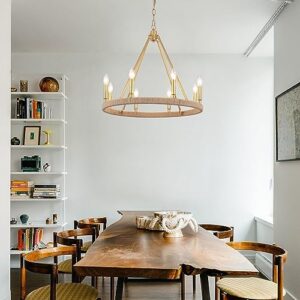 Gold Farmhouse Chandelier 8 Light Wagon Wheel Chandelier Modern Metal Round Pendant Lighting Fixture for Dining Room Entryway Island Living Room Kitchen - Image 4