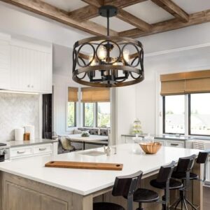 Light Fixture Kitchen 4 Light Semi Flush Mount Ceiling Light Fixture Black Rustic Farmhouse Chandelier for Dining Room with Adjustable Height - Image 3