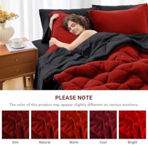 MUXHOMO 7 Pieces Queen Comforter Set, Reversible Bed in a Bag Queen Size, All Season Bedding Set with Comforter, Flat Sheet, Fitted Sheet, Pillowcases & Shams, Red & Black - Image 4