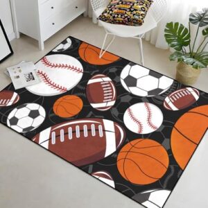 Sports Rug for Kids Room - Sports Rugs for Boys Bedroom American Football Basketball Carpet Rug for Kids Bedroom Football Basketball Floormats Sports Kids Home Decor Baseball Carpet, 3x4 Feet - Image 4