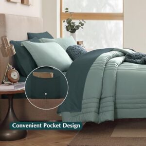 Monbix Queen Comforter Set - 7 Pieces Sage Green Bed in a Bag Queen Bedding Sets with Comforters, All Seasons Down Alternative Comforter Bed Set with Sheets,Pillowcases & Shams - Image 3