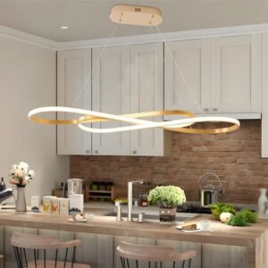 Gold Led Chandelier,Dimmable Gold Modern Chandelier , 39.4inch Led Chandelier Kitchen Island Lighting ,Luxury Modern Led Pendant Light Height Adjustable Gold Dining Room Light Fixture Over table - Image 2