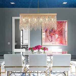 Q&S Gold Chandeliers Luxury Modern Crystal Chandelier Light Fixtures for Dining Room Kitchen Island Living Room L30 6-Lights UL Listed - Image 5
