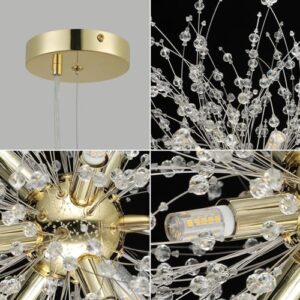 Crystal Pendant Light 8-Light Dandelion Sputnik Chandelier Modern Gold Firework Ceiling Lighting Fixtures for Dining Room Bedroom Bathroom Kitchen Foyer Hallway - Image 4