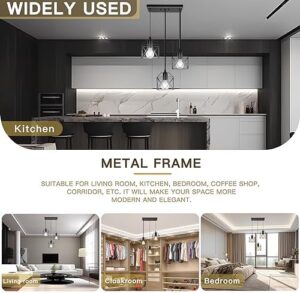 3-Light Hanging Pendant Light Fixtures, Farmhouse Kitchen Island Light Fixture, Industrial Hanging Pendant Lighting for Dining Room Bedroom Hallway, Black Metal Cage Pendant Lamp, E26 Base - Image 4