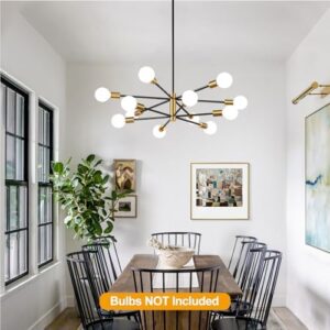 33" Modern Chandelier Ceiling Light Fixture, 12-Light Sputnik Chandeliers Gold and Black Mid Century Chandelier Over Table, Height Adjustable Chandeliers for Dining Room Living Room Kitchen Island - Image 7