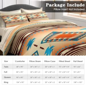 7 Pcs Comforter Set King Size, Southwest Western Vintage Bedding Set for Kids and Adults, Mexico Stripe Country Bed Sheet Sets with Fitted Sheet 2 Pillowcases & 2 Shams - Image 5