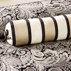 Madison Park Aubrey Cozy Comforter Set, Faux Silk Jacquard Paisley Design - All Season Down Alternative Bedding with Cotton Bed Sheets, Bed Skirt & Toss Pillows, Queen Black 12 Piece - Image 8