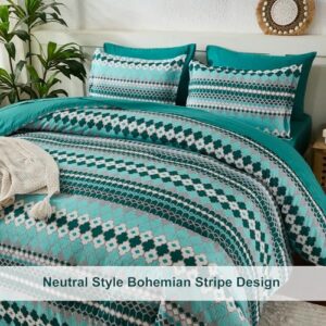 Dobuyly Boho Comforter Set Queen Size 7 Piece, Green Stripe Queen Bed in a Bag Set, Soft Mens Bedding Comforter Sets with Sheets, Pillowcases & Shams - Image 8