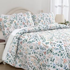 Travan 3-Piece Quilt Set Quilted Bedspread Lightweight Coverlet Set Garden Style Floral Printed Oversized Quilted Bedding Set with Shams for All Season, Exquisite, Queen Size - Image 3