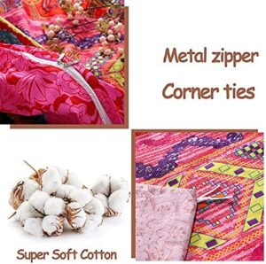 FADFAY Exotic Boho Duvet Cover Set Queen 100% Brushed Cotton Soft Bohemian Bedding Red Teal Mandala Printed Bedding Reversible Striped Zipper Bed Comforter Cover + 2 Pillowshams- Queen, 3 Pcs - Image 2
