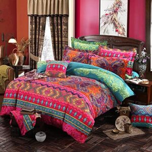 FADFAY Exotic Boho Duvet Cover Set Queen 100% Brushed Cotton Soft Bohemian Bedding Red Teal Mandala Printed Bedding Reversible Striped Zipper Bed Comforter Cover + 2 Pillowshams- Queen, 3 Pcs - Image 6