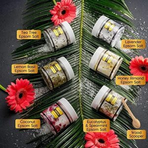 Epsom Bath Salts Gift Set, Relaxing Spa Salt W/Essential Oils, Mothers Day Gifts for Mom, Wife - Lavender, Eucalyptus, Lemon Basil, Coconut, Tea Tree, Honey Almond Salt, Self Care Gifts for Women - Image 2