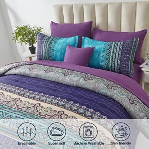 Boho Comforter Set Queen Size 8 Piece Bed in a Bag Bohemian Striped Bedding Quilt Set Aqua Paisley Floral Comforter and Sheet Set,Soft Microfiber Complete Bedding Sets for All Season - Image 2