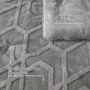 PHF Warm Sherpa Fleece Queen Comforter Set, 3D Tufted Fluffy Grey Bedding for Winter, Soft 3 Pieces Shaggy Bed Set, 1 Comforter (90"x90") and 2 Pillowcases (20"x26") - Image 4
