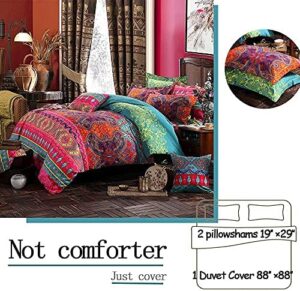 FADFAY Exotic Boho Duvet Cover Set Queen 100% Brushed Cotton Soft Bohemian Bedding Red Teal Mandala Printed Bedding Reversible Striped Zipper Bed Comforter Cover + 2 Pillowshams- Queen, 3 Pcs - Image 4