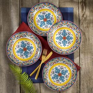 Euro Ceramica Zanzibar Collection 16 Piece Dinnerware Set Kitchen and Dining, Service for 4, Spanish Floral Design, Multicolor, Blue and Yellow - Image 4