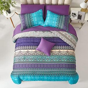 Boho Comforter Set Queen Size 8 Piece Bed in a Bag Bohemian Striped Bedding Quilt Set Aqua Paisley Floral Comforter and Sheet Set,Soft Microfiber Complete Bedding Sets for All Season - Image 3