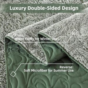 Dobuyly Quilts Queen Size Green Quilt Bedding Set Fluffy Plush Boho Bedspread Set Ultra Soft Warm Reversible Bed Coverlet for All Season 3 Pieces - Image 6