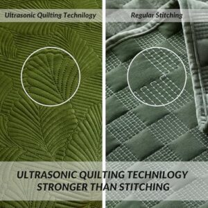 WARMDERN Ultrasonic Green Velvet Quilt Set King Size, Textured Quilt Leaf Pattern Modern Quilt Bedding Set, 3 Piece Soft lightweight Microfiber Bedspreads Coverlet for All Season, Green, 106x96 inches - Image 6