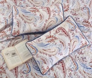 WONGS BEDDING Boho Quilt Set King,Paisley Floral Pattern Bedspread Coverlet Set with 2 Pillowcases,3 Piece Lightweight Microfiber Bohemian Quilt Bedding Set 104"×90" - Image 5