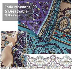 Boho Comforter Set Queen Size 8 Piece Bed in a Bag Bohemian Striped Bedding Quilt Set Aqua Paisley Floral Comforter and Sheet Set,Soft Microfiber Complete Bedding Sets for All Season - Image 4