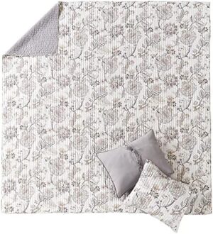 Levtex Home - Ophelia Quilt Set - Full/Queen Quilt and Two Standard Shams - Floral - Taupe Grey Cream Blush - Quilt (90x94in.) and Shams (20x26in.) - Reversible - Rayon/Cotton - Image 6