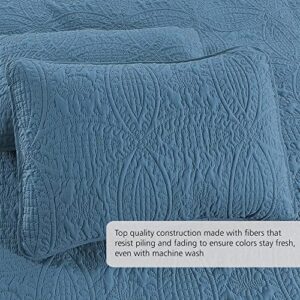 Quilt Set King/Cal King/California King Size Ash Blue - Oversized Bedspread - Soft Microfiber Lightweight Coverlet for All Season - 3 Piece Includes 1 Quilt and 2 Shams, Geometric Pattern - Image 3