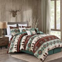 Chezmoi Collection Dune 7-Piece Southwestern Cowboys Aztec Comforter Set - Multicolor Teal Brown Beige Tan Red Printed Washed Microfiber Bedding, Queen