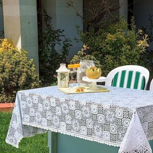 Likiyol White Vinyl Tablecloth, Rectangular Lace Tablecloth, Heavy Duty Vinyl Table Cloth, Stain-Resistant Wipeable Table Protector for Kitchen and Dining Room, 55 x 120 Inch - Image 3