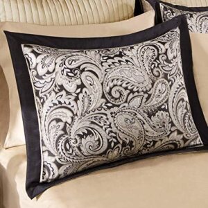 Madison Park Aubrey Cozy Comforter Set, Faux Silk Jacquard Paisley Design - All Season Down Alternative Bedding with Cotton Bed Sheets, Bed Skirt & Toss Pillows, Queen Black 12 Piece - Image 4