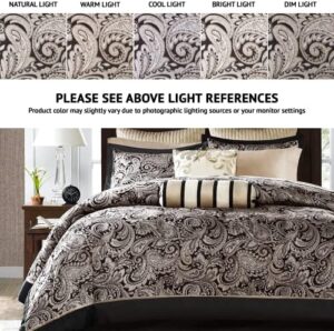 Madison Park Aubrey Cozy Comforter Set, Faux Silk Jacquard Paisley Design - All Season Down Alternative Bedding with Cotton Bed Sheets, Bed Skirt & Toss Pillows, Queen Black 12 Piece - Image 2