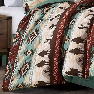 Chezmoi Collection Dune 7-Piece Southwestern Cowboys Aztec Comforter Set - Multicolor Teal Brown Beige Tan Red Printed Washed Microfiber Bedding, Queen - Image 5