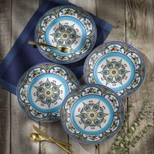 Euro Ceramica Zanzibar Collection 16 Piece Dinnerware Set Kitchen and Dining, Service for 4, Spanish Floral Design, Multicolor, Blue and Yellow - Image 3