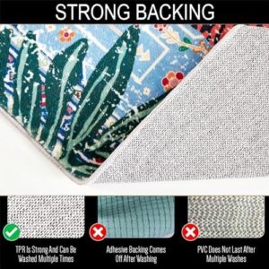 Washable Blue Rugs Thin Oriental Boho Vintage Tropical Jungle 8x10 Area Rugs for Bedroom Kitchen Dining Living Room Office Distressed Indoor Large Carpet - Image 3