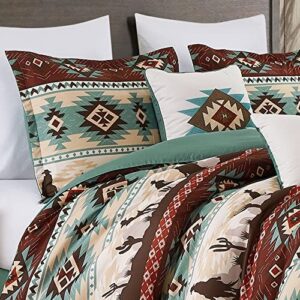 Chezmoi Collection Dune 7-Piece Southwestern Cowboys Aztec Comforter Set - Multicolor Teal Brown Beige Tan Red Printed Washed Microfiber Bedding, Queen - Image 3