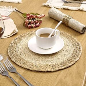 Handmade Boho Placemats Set of 6 - Natural Cotton Burlap and Water Straw Woven Combination Table Mats, Macrame Décor and Farmhouse Style Placemats, for Dining Table Kitchen - Image 6