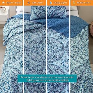 Comfort Spaces Reversible Quilt Set-Vermicelli Stitching Design All Season, Lightweight, Coverlet Bedspread Bedding, Matching Shams, Twin/Twin XL (66 in x 90 in), Gloria Damask Aqua 2 Piece - Image 3