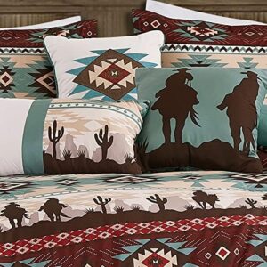 Chezmoi Collection Dune 7-Piece Southwestern Cowboys Aztec Comforter Set - Multicolor Teal Brown Beige Tan Red Printed Washed Microfiber Bedding, Queen - Image 4