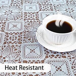 Likiyol White Vinyl Tablecloth, Rectangular Lace Tablecloth, Heavy Duty Vinyl Table Cloth, Stain-Resistant Wipeable Table Protector for Kitchen and Dining Room, 55 x 120 Inch - Image 5