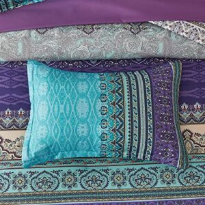 Boho Comforter Set Queen Size 8 Piece Bed in a Bag Bohemian Striped Bedding Quilt Set Aqua Paisley Floral Comforter and Sheet Set,Soft Microfiber Complete Bedding Sets for All Season - Image 6