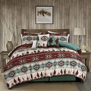 Chezmoi Collection Dune 7-Piece Southwestern Cowboys Aztec Comforter Set - Multicolor Teal Brown Beige Tan Red Printed Washed Microfiber Bedding, Queen - Image 2