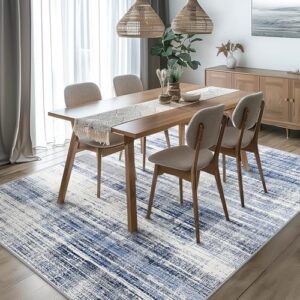 GENIMO 5x7 Washable Area Rug – Modern Abstract Non-Slip Low Pile Soft Contemporary Indoor Floor Carpet for Living Room, Bedroom, Dining Room, Kitchen, Office, Blue - Image 4