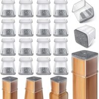 24 Pcs Chair Leg Floor Protectors Square, Silicone Felt Furniture Leg Pads Caps Covers for Hardwood Floors (Fit:3/4" to 1")