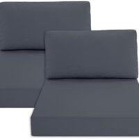 Outdoor Chair Cushions for Patio Furniture with Waterproof Detachable Cover, Deep Seat Couch Cushion Replacement and Backrest Pillow for Sectional Sofa, 25.6 x 25.6 Inch, Dark Grey, Set of 2