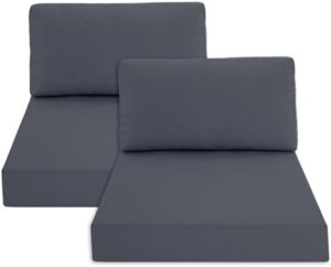 Outdoor Chair Cushions for Patio Furniture with Waterproof Detachable Cover, Deep Seat Couch Cushion Replacement and Backrest Pillow for Sectional Sofa, 25.6 x 25.6 Inch, Dark Grey, Set of 2