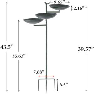 43" H Bird Baths for Outdoors, Free Standing Bird Bath and Feeder 3 in 1, Metal Birdbaths and Feeders with 4-Prong Stake, Tall Heavy Duty Birdbath, Antique Green Bird Bath Stand - Image 3