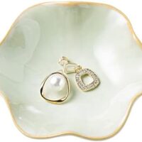 Jewelry Dish Tray, Ring Dish, Ceramic Trinket Tray, Key Bowl, Decorative Plate, for Friends Sisters Daughter Mother(Light Green)