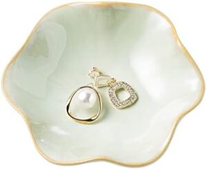 Jewelry Dish Tray, Ring Dish, Ceramic Trinket Tray, Key Bowl, Decorative Plate, for Friends Sisters Daughter Mother(Light Green)