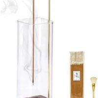 Incense Holder, Wooden Incense Holder for Sticks with Glass Ash Catcher, Anti-ash Incense Burner with 20 Incense Sticks and a Ash Brush for Meditation Yoga Spa Room Decor